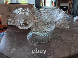 Vintage Hazel Atlas Crystal COLONIAL SWIRL Punch Bowl Set- MINT
