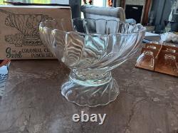 Vintage Hazel Atlas Crystal COLONIAL SWIRL Punch Bowl Set- MINT