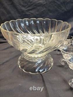 Vintage Hazel Atlas Crystal COLONIAL SWIRL Punch Bowl Set- Original Box & Insert