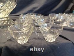 Vintage Hazel Atlas Crystal COLONIAL SWIRL Punch Bowl Set- Original Box & Insert