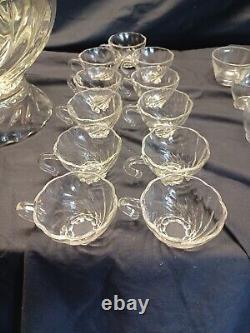 Vintage Hazel Atlas Crystal COLONIAL SWIRL Punch Bowl Set- Original Box & Insert