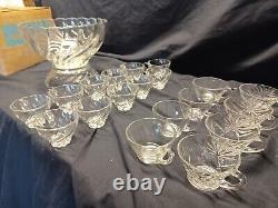 Vintage Hazel Atlas Crystal COLONIAL SWIRL Punch Bowl Set- Original Box & Insert