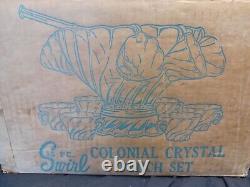 Vintage Hazel Atlas Crystal COLONIAL SWIRL Punch Bowl Set- Original Box & Insert