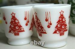 Vintage Hazel Atlas Milk Glass Christmas Trees Egg Nog Punch Bowl Set 6 Mugs