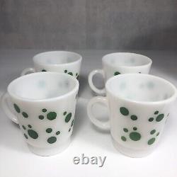 Vintage Hazel Atlas Milk Glass Red Polka Dot Punch Serving Bowl and 4 Green Cups