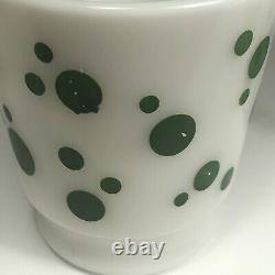 Vintage Hazel Atlas Milk Glass Red Polka Dot Punch Serving Bowl and 4 Green Cups