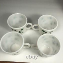 Vintage Hazel Atlas Milk Glass Red Polka Dot Punch Serving Bowl and 4 Green Cups