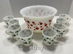 Vintage Hazel Atlas Polka Dot Christmas Eggnog/Punch Bowl Set with 8 Cups