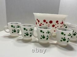 Vintage Hazel Atlas Polka Dot Christmas Eggnog/Punch Bowl Set with 8 Cups