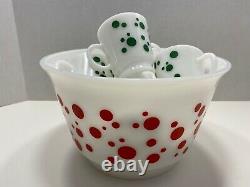 Vintage Hazel Atlas Polka Dot Christmas Eggnog/Punch Bowl Set with 8 Cups