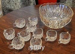 Vintage Hazel Atlas Williamsport Square Punch Bowl, 10 matching cups