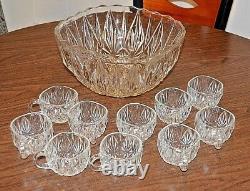 Vintage Hazel Atlas Williamsport Square Punch Bowl, 10 matching cups