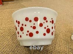 Vintage Hazel Atlas red & green polka dot punch bowl set 6 cups Rare