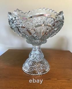 Vintage Heavy Crystal Punch Bowl with Pedestal Star of David Pattern