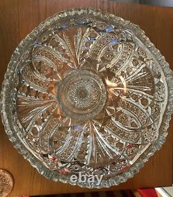 Vintage Heavy Crystal Punch Bowl with Pedestal Star of David Pattern