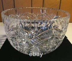 Vintage Heavy Cut Crystal Bohemian Pinwheel Lattice Punch Bowl 11