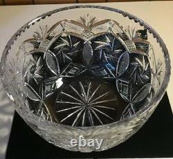 Vintage Heavy Cut Crystal Bohemian Pinwheel Lattice Punch Bowl 11