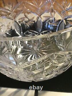 Vintage Heavy Cut Crystal Bohemian Pinwheel Lattice Punch Bowl 11