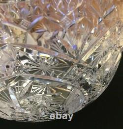 Vintage Heavy Cut Crystal Bohemian Pinwheel Lattice Punch Bowl 11