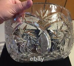 Vintage Heavy Cut Crystal Bohemian Pinwheel Lattice Punch Bowl 11