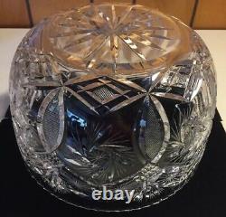 Vintage Heavy Cut Crystal Bohemian Pinwheel Lattice Punch Bowl 11