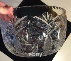 Vintage Heavy Cut Crystal Bohemian Pinwheel Lattice Punch Bowl 11