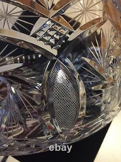 Vintage Heavy Cut Crystal Bohemian Pinwheel Lattice Punch Bowl 11