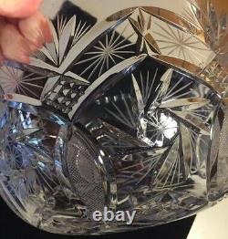 Vintage Heavy Cut Crystal Bohemian Pinwheel Lattice Punch Bowl 11