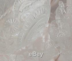 Vintage Heavy Pressed Glass Punch Bowl & Under Plate 12 Glass Cups