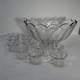 Vintage Heisey Clear Glass Punch Bowl Set 11 Cups Scalloped Bowl USA
