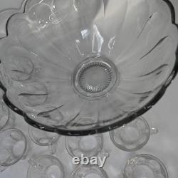 Vintage Heisey Clear Glass Punch Bowl Set 11 Cups Scalloped Bowl USA