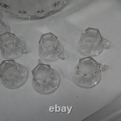 Vintage Heisey Clear Glass Punch Bowl Set 11 Cups Scalloped Bowl USA Vintage Heisey Clear Glass Punch Bowl Set 11 Cups Scalloped Bowl USA