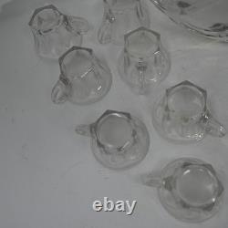 Vintage Heisey Clear Glass Punch Bowl Set 11 Cups Scalloped Bowl USA