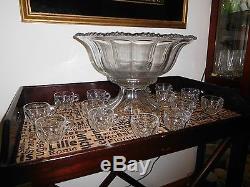 Vintage Heisey Colonial Scalloped Punch Bowl, Stand & Cups