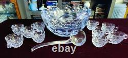 Vintage Heisey Diamond H Imperial Mark Punch Bowl with 10 Cups and Glass Ladle