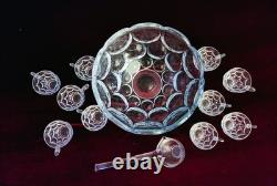 Vintage Heisey Diamond H Imperial Mark Punch Bowl with 10 Cups and Glass Ladle