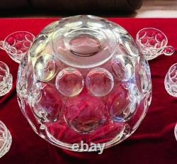 Vintage Heisey Diamond H Imperial Mark Punch Bowl with 10 Cups and Glass Ladle