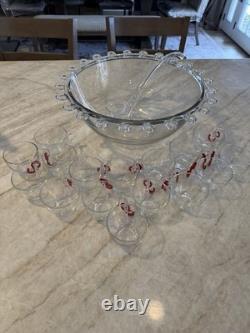 Vintage Heisey Glass Lariat Punch Bowl, Ladle, 16 Cups 14 Hooks. EUC