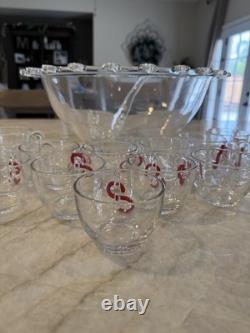 Vintage Heisey Glass Lariat Punch Bowl, Ladle, 16 Cups 14 Hooks. EUC