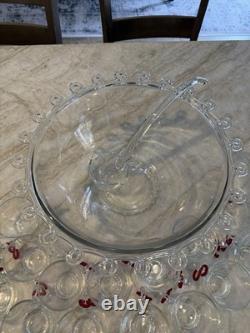 Vintage Heisey Glass Lariat Punch Bowl, Ladle, 16 Cups 14 Hooks. EUC