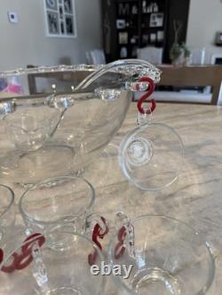 Vintage Heisey Glass Lariat Punch Bowl, Ladle, 16 Cups 14 Hooks. EUC
