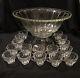 Vintage Heisey Glass Punch Bowl Scalloped Edge withStand & 16 Cups See Pics