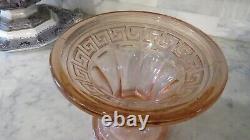 Vintage Heisey Greek Key Pink Punch Bowl Pedestal Stand