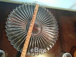 Vintage Heisey Large Ribbed Glass Punch Bowl Set Underplate 12 Cups Glass Ladle