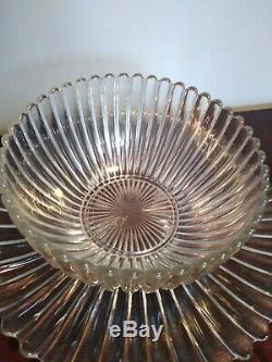 Vintage Heisey Large Ribbed Glass Punch Bowl Set Underplate 12 Cups Glass Ladle