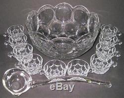 Vintage Heisey Pressed Glass Whirlpool 5 Quart Punch Bowl 10 Cup & Ladle Set