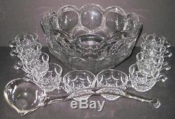 Vintage Heisey Pressed Glass Whirlpool 5 Quart Punch Bowl 10 Cup & Ladle Set