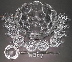 Vintage Heisey Pressed Glass Whirlpool 5 Quart Punch Bowl 10 Cup & Ladle Set