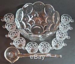 Vintage Heisey Pressed Glass Whirlpool 5 Quart Punch Bowl 10 Cup & Ladle Set