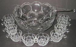 Vintage Heisey Pressed Glass Whirlpool 5 Quart Punch Bowl 10 Cup & Ladle Set